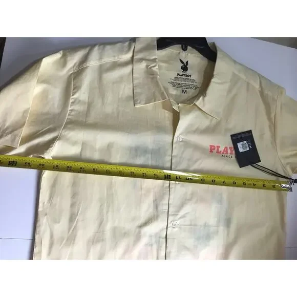 SOLD Playboy Shirt Men's Medium Yellow Button Up Short Sleeve Logo Preppy NWT - Picture 3 of 5